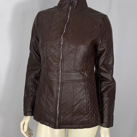 NWT Harve Bernard Women's Textured Quilted Jacket Chocolate Brown Small - Picture 4 of 14